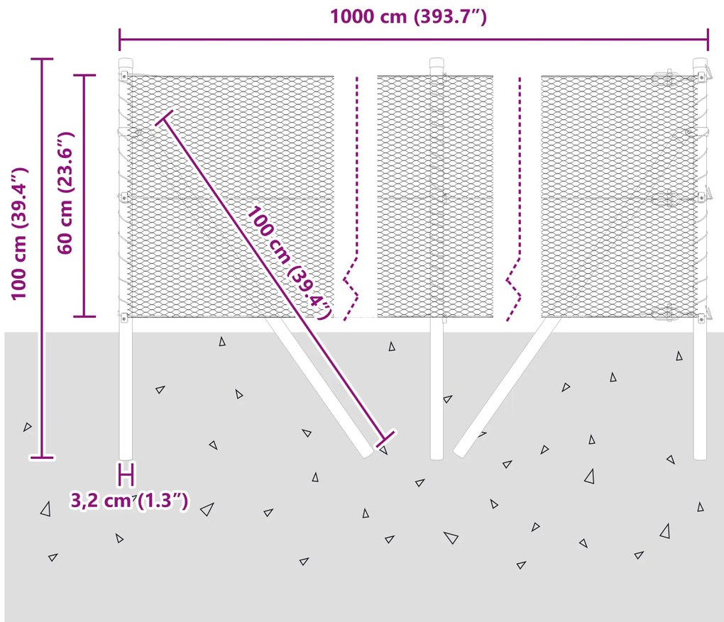 Cerca Hexagonal vidaXL Cinza 0,6x10 m Aço