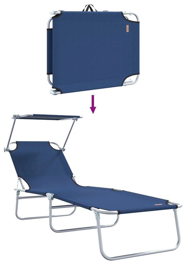 Espreguiçadeiras Dobráveis 2 pcs com Toldo Azul Tecido Oxford 600D