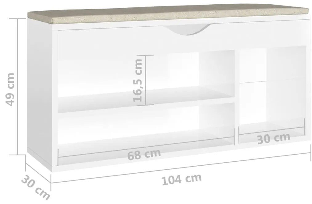 Banco sapateira + almofadão contr. 104x30x49cm branco brilhante