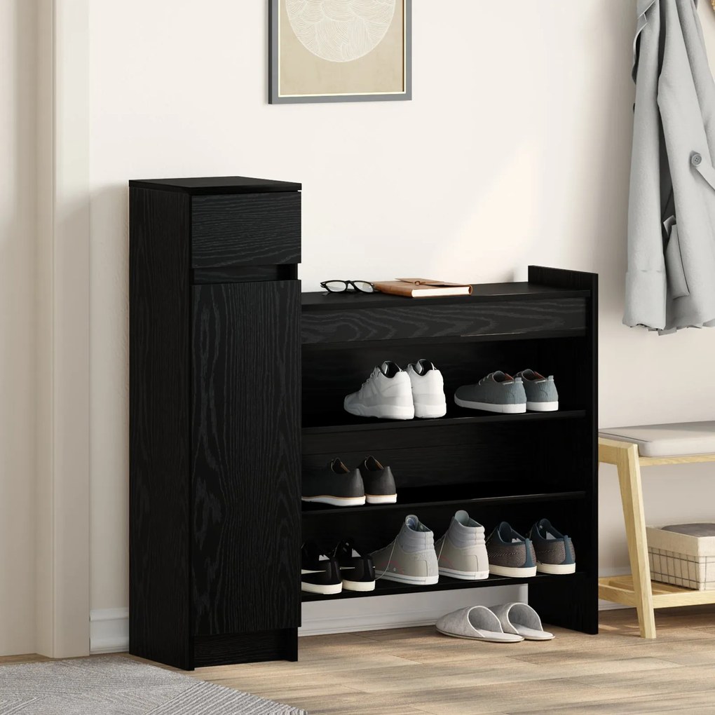 Cabine de Sapatos Carvalho Preto 100.5x28x100 cm Madeira Engenheirada