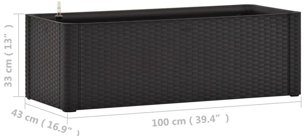 Vaso/floreira c/ sistema rega automática 100x43x33cm antracite