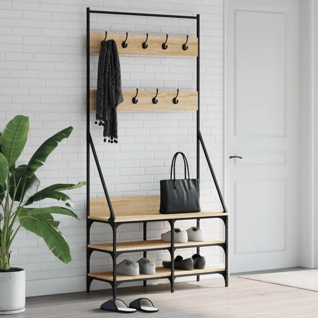 vidaXL Bengaleiro c/ arrumação calçado 90x34x184 cm carvalho sonoma