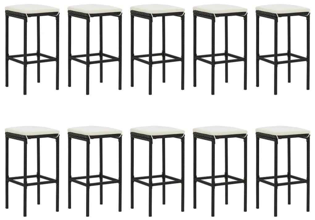 11 pcs conjunto de bar p/ jardim c/ almofadões vime PE preto