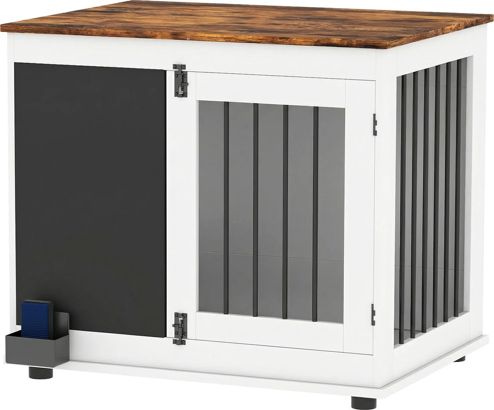 Gaiola para cães de interior 80 x 60 x 70 cm com 2 portas e quadro negro para cães de tamanho médio (até 20 kg) branca