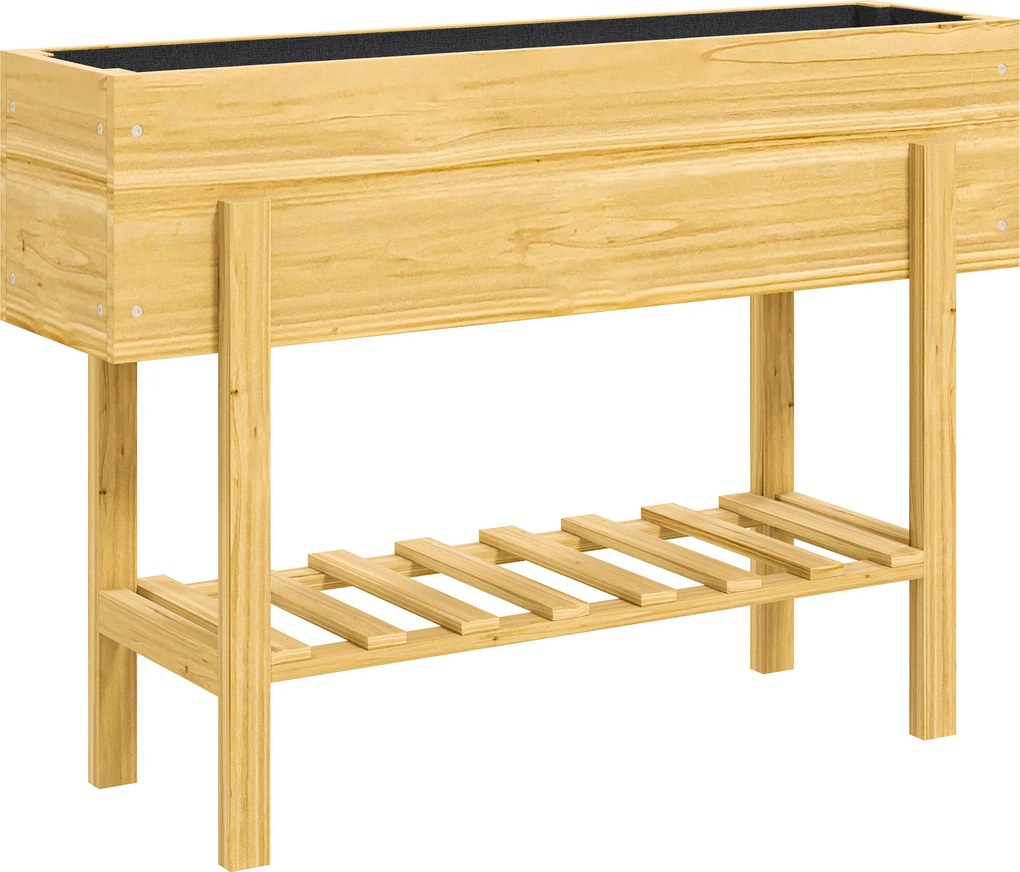 Outsunny Jardineira elevada canteiro quadrado de jardim elevado com 2 furos de drenagem em madeira 100 x 30 x  70,5 cm madeira natural | Aosom Portugal