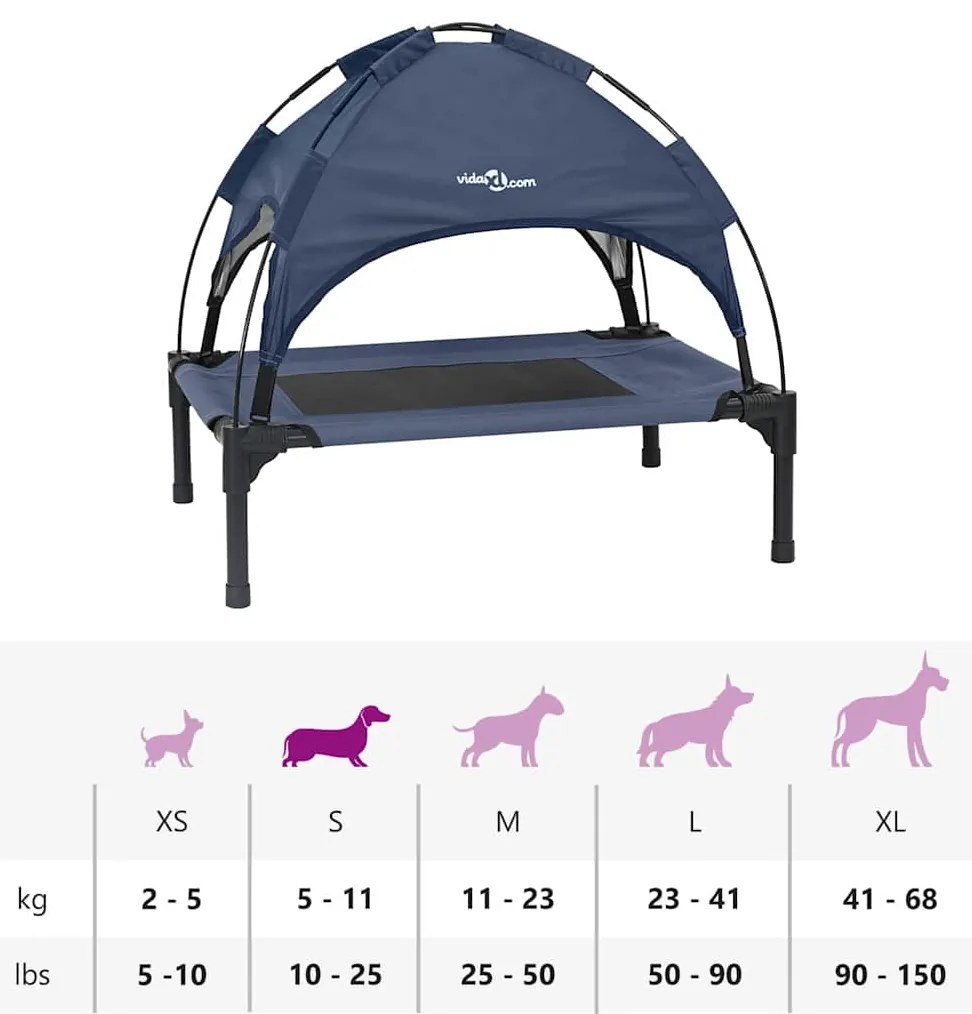 Cama Elevada para Cachorros com Teto Removível Azul-marinho Aço Inox