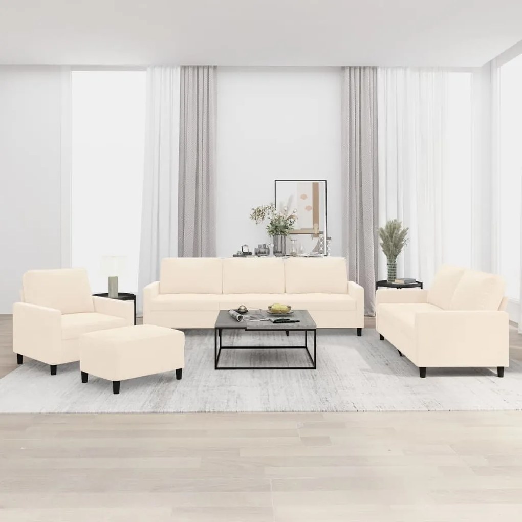 vidaXL 4 pcs conjunto de sofás com almofadões veludo cor creme