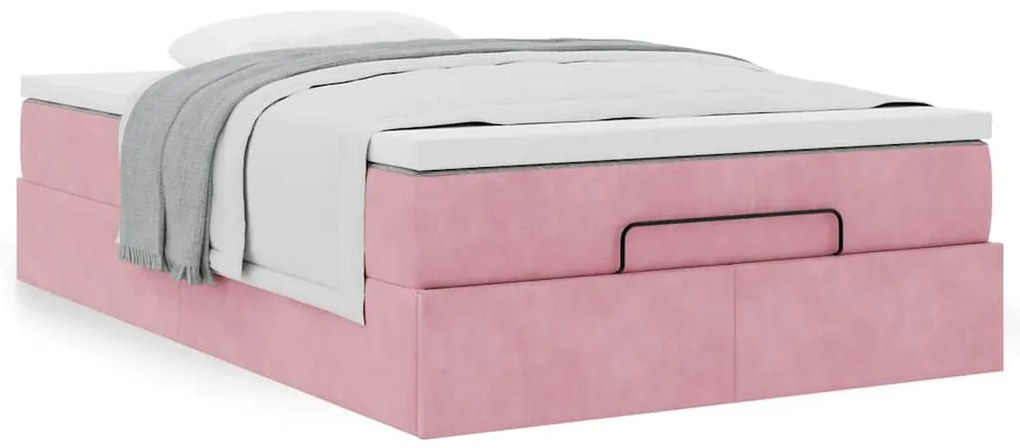 Estrutura de cama otomana com colchão 120x200 cm veludo rosa