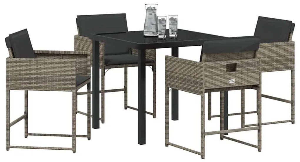 Conjunto de Jantar de Jardim de 5 Peças com Almofadas Cinza em Rattan