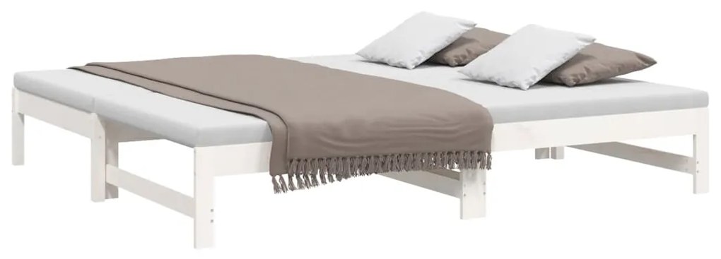 Sofá-cama de puxar 2x(75x190) cm madeira de pinho maciça branco