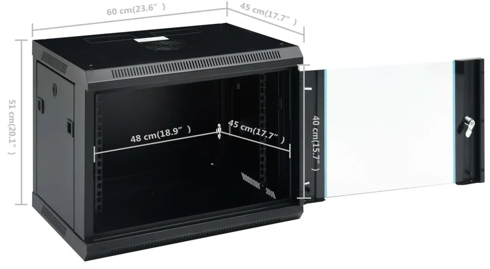 Armário bastidor de parede 9U 19" IP20 600x450x510 mm