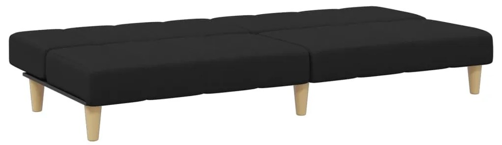 Sofá-cama de 2 lugares com apoio de pés tecido preto
