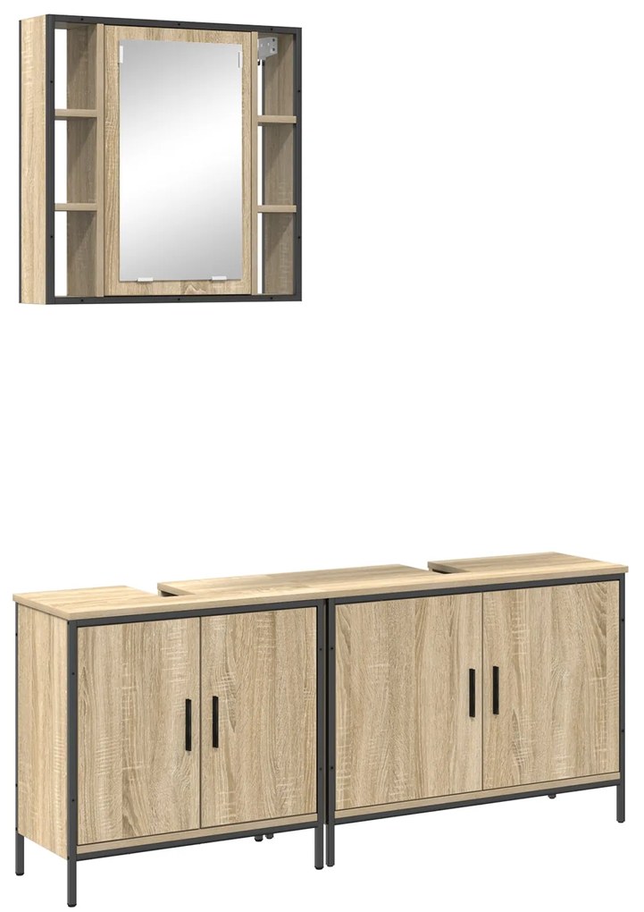 Conjunto de Móveis para Casa de Banho 3 Peças Madeira Sonoma Engenheir