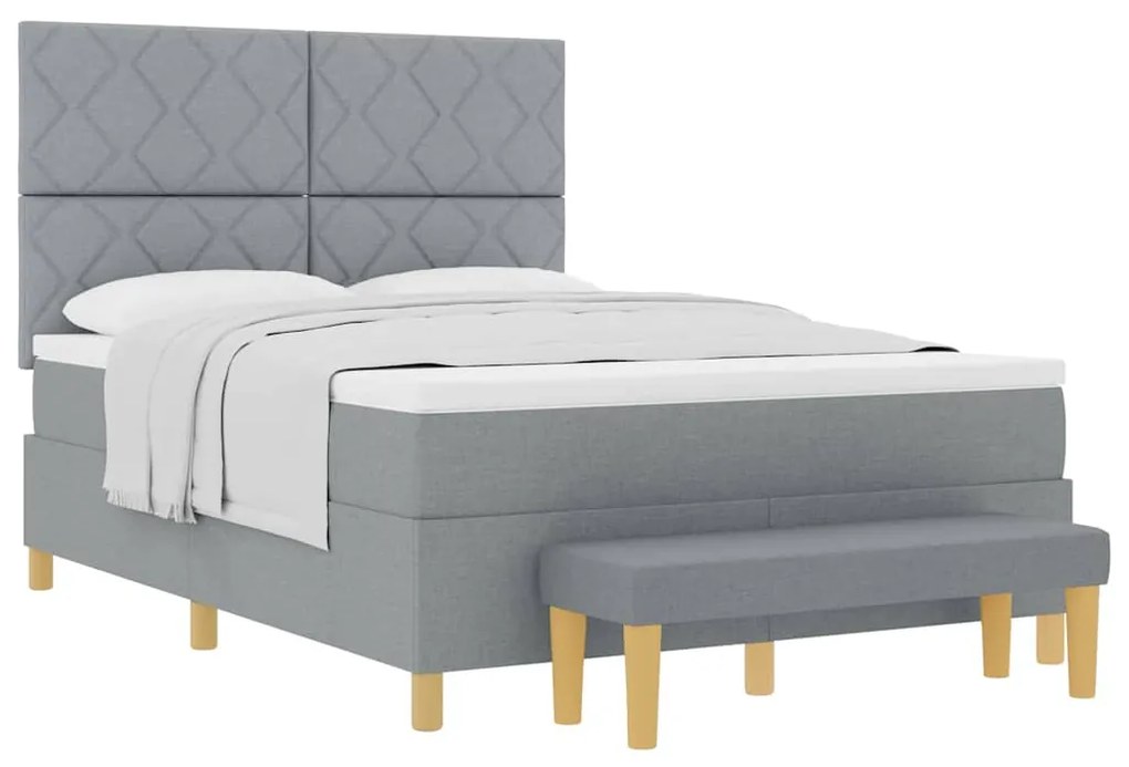 Cama Box com Colchão e Banco Cinza Claro 140x200 cm Tecido