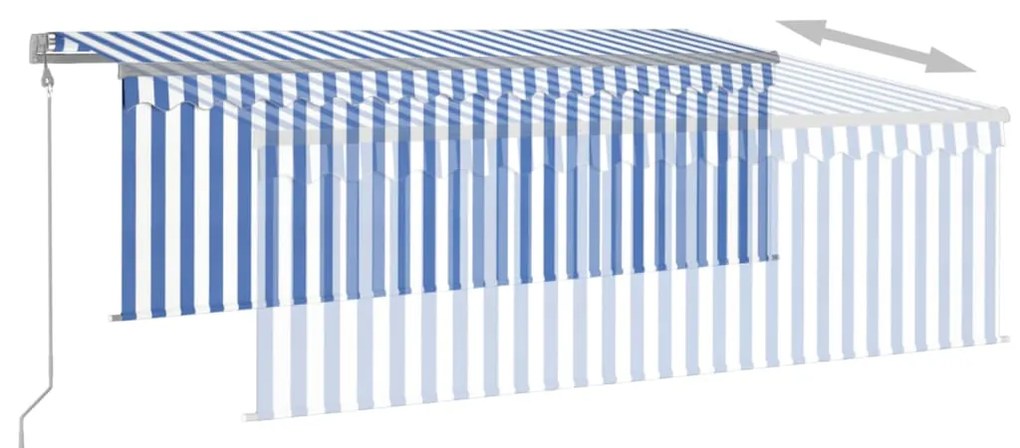 Toldo automático c/ estore/LED/sensor vento 4,5x3 m azul/branco