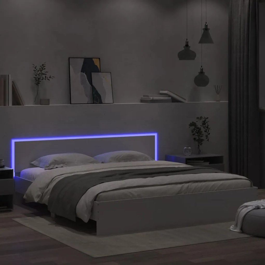 vidaXL Estrutura cama c/ cabeceira e luzes LED 180x200 cm branco