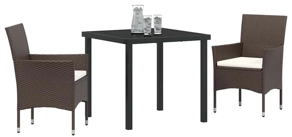 Conjunto de Jantar para Jardim de 3 Peças em Rattan Sintético Castanho