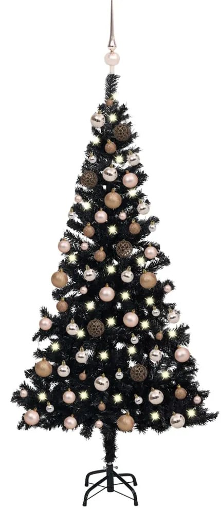 vidaXL Árvore Natal artificial pré-iluminada c/ bolas PVC preto