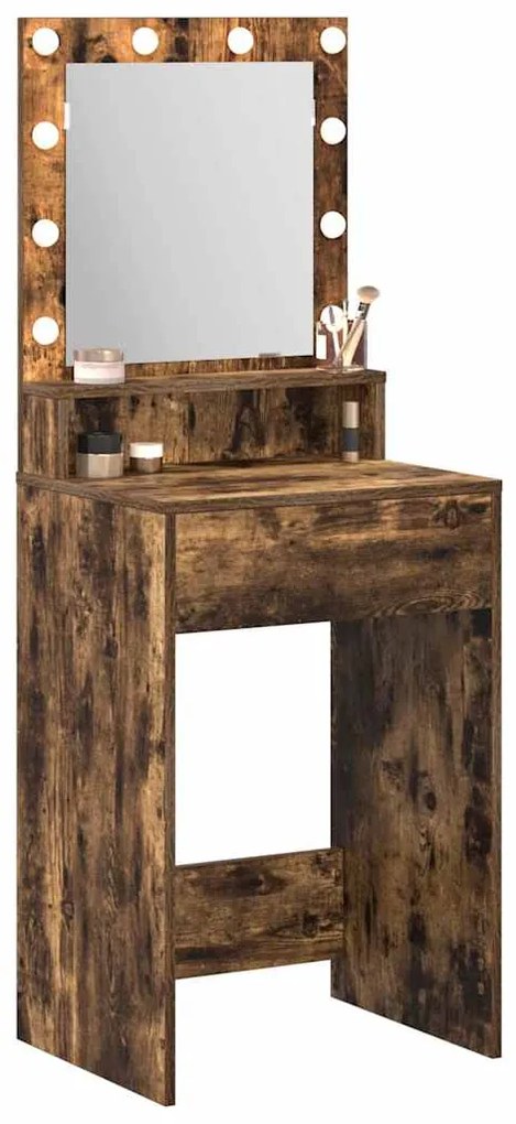 Mesa de Maquilhagem com Luzes LED em Carvalho Fumado 50x41x135 cm