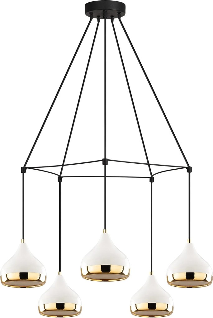 Candeeiro de Teto Yildo – Branco, Preto e Dourado – Diâmetro 68 cm, Al