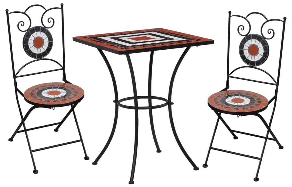 vidaXL 3pcs conjunto bistro mosaico azulejos cerâmica terracota/branco