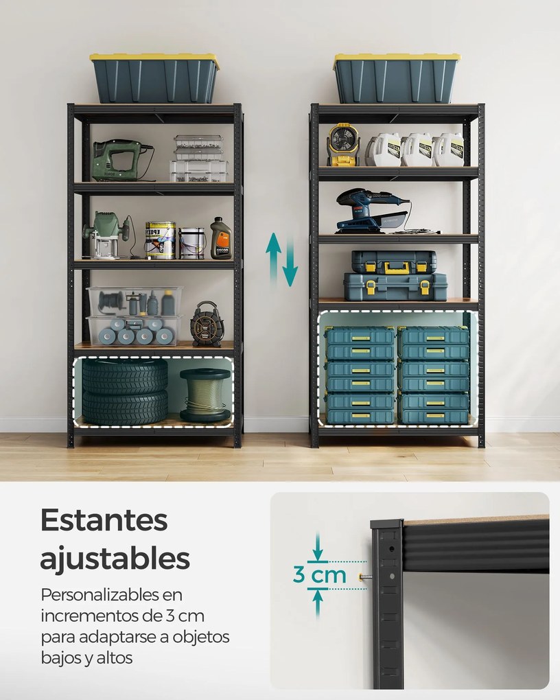 Estante de arrumação garagens, escritório, arrumos com 5 prateleiras em design industrial 60 x 120 x 200 cm Castanho Vintage -preto