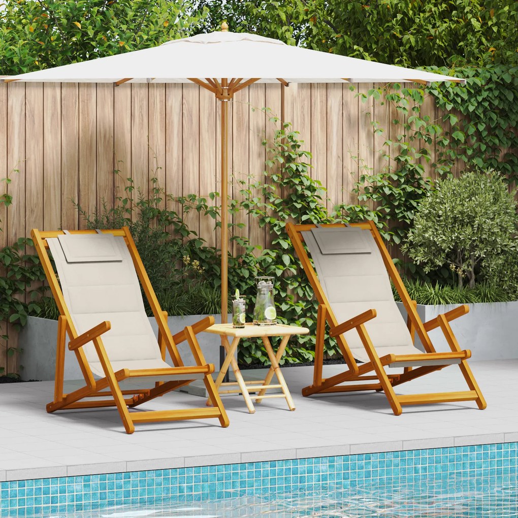 Cadeiras de Praia Dobráveis vidaXL 2 pcs Cinzento Claro em Madeira de