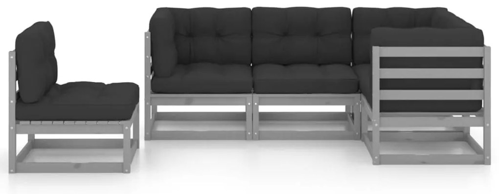 5 pcs conjunto lounge de jardim c/ almofadões pinho maciço