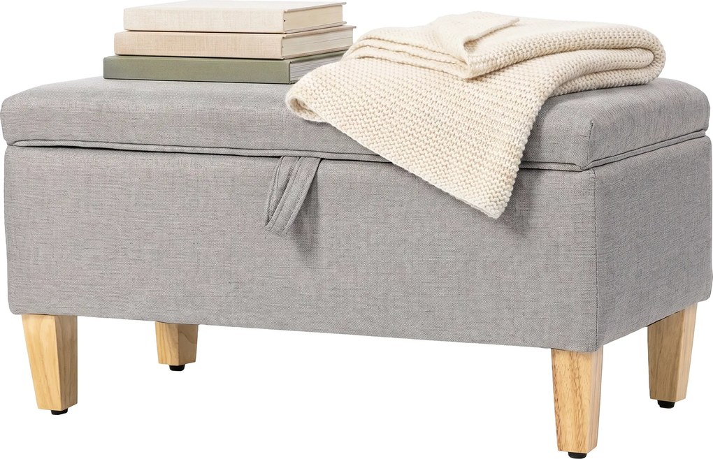 Banco de Arrumação aos Pés da Cama, 71 x 37 x 36 cm, Assento Acolchoado, Cinzento-Claro