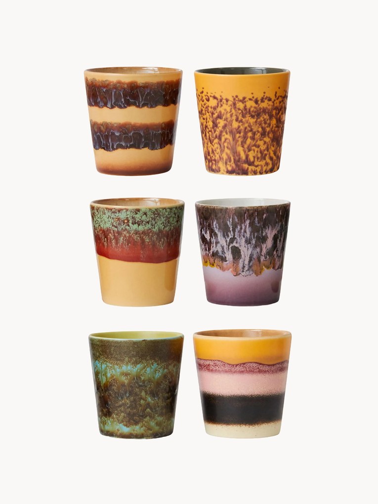 Canecas de cerâmica artesanal 70's, 6 uni.