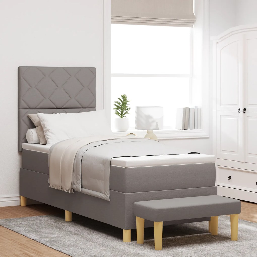 vidaXL Cama Box Spring com Colchão &amp; Banco Taupe 80x200 cm Tecido