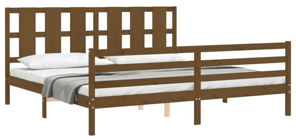 Estrutura cama c/ cabeceira 200x200cm maciço castanho-mel