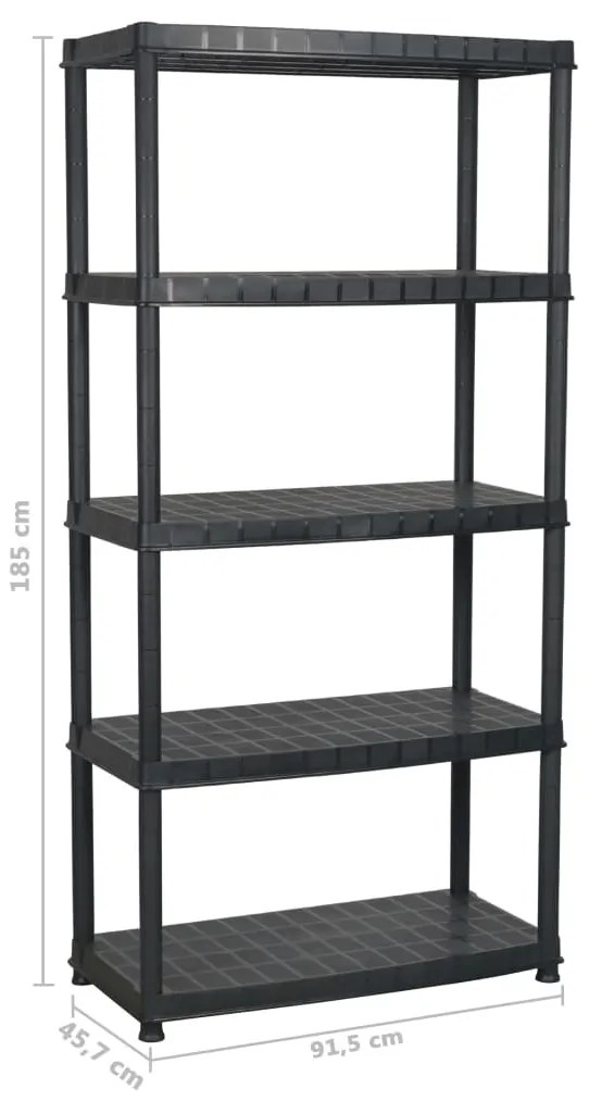 Unidade com 5 prateleiras 91,5x45,7x185 cm plástico preto