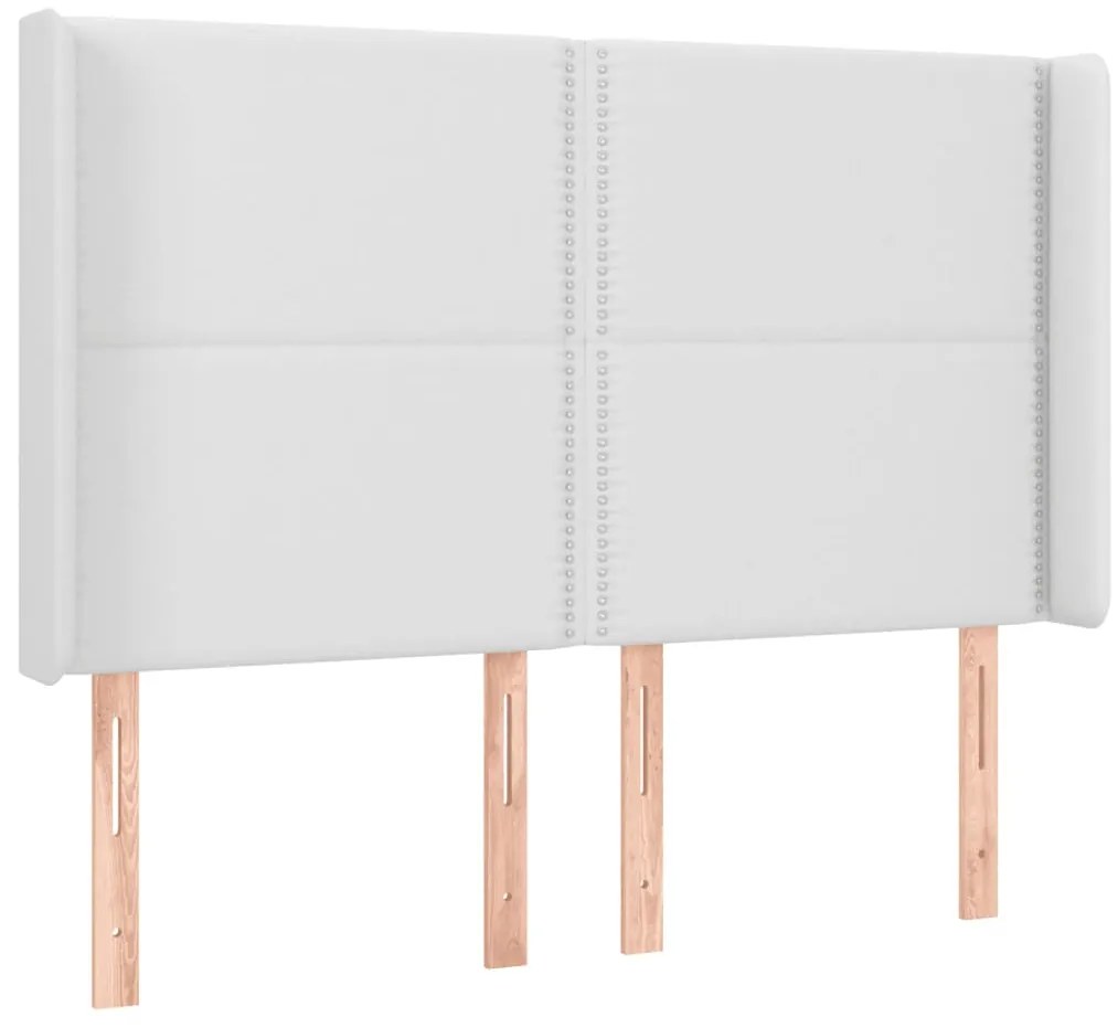 Cabeceira cama c/ LED couro artificial 147x16x118/128 cm branco