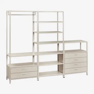 Guarda-roupa Modular Aberto Janine De 3 Peças Com Gavetas De Aço Tapioca Bege - Sklum