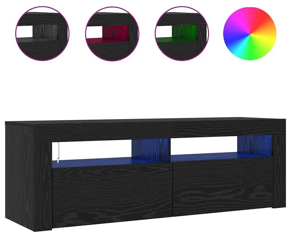 Estante para TV vidaXL com LED Carvalho Preto 120x35x40 cm Madeira de