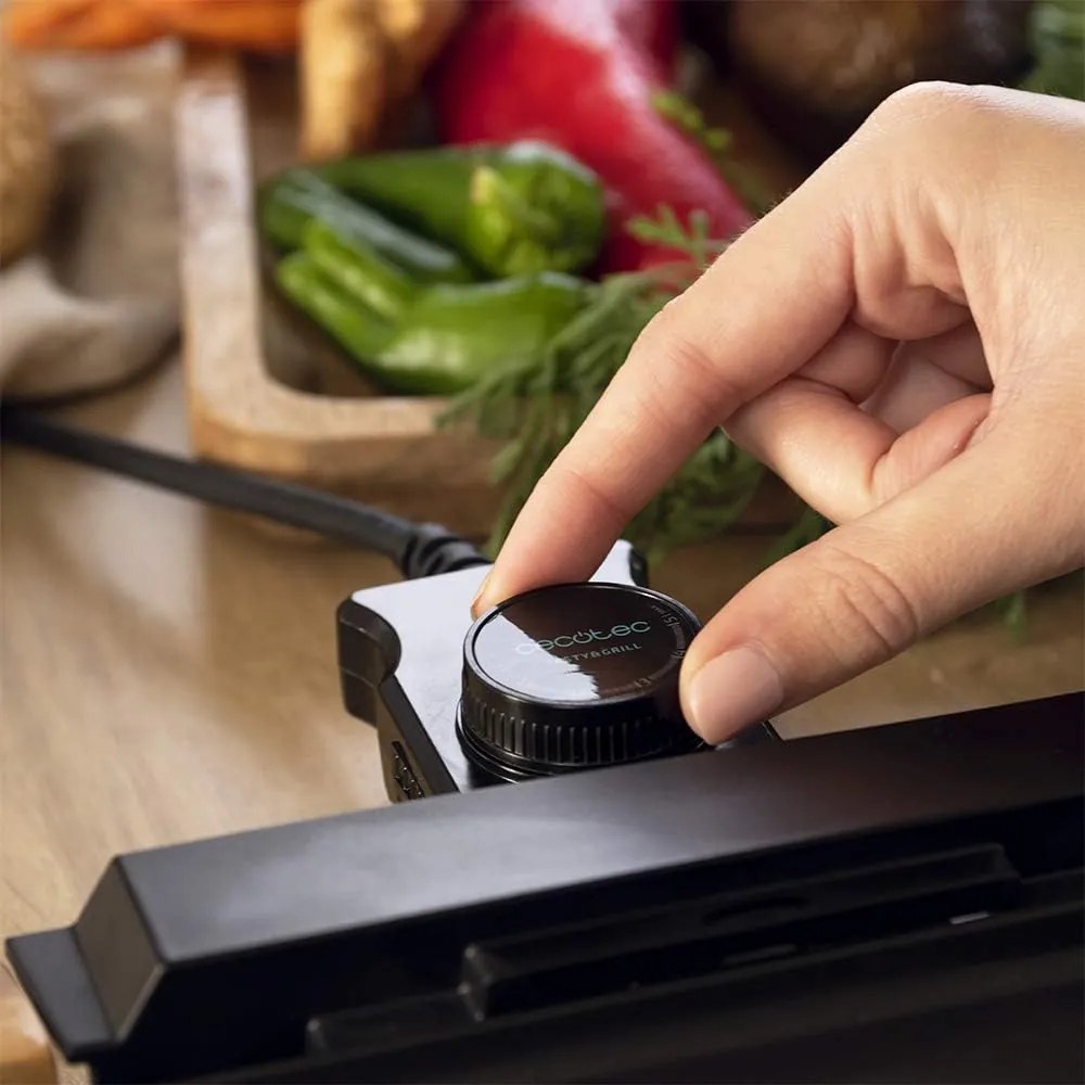 Grelhador elétrico com Potência 2000 W Tasty&amp;Grill 2000 Bamboo Black, acabamento em aço inoxidável, termóstato ajustável, superfície da grelha, revest