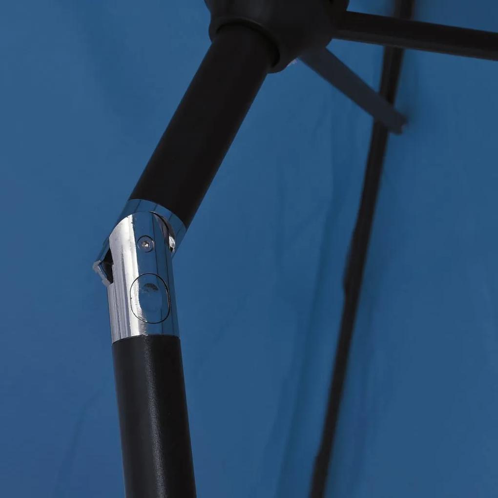 Guarda-sol exterior c/ luzes LED poste aço 300 cm azul-ciano