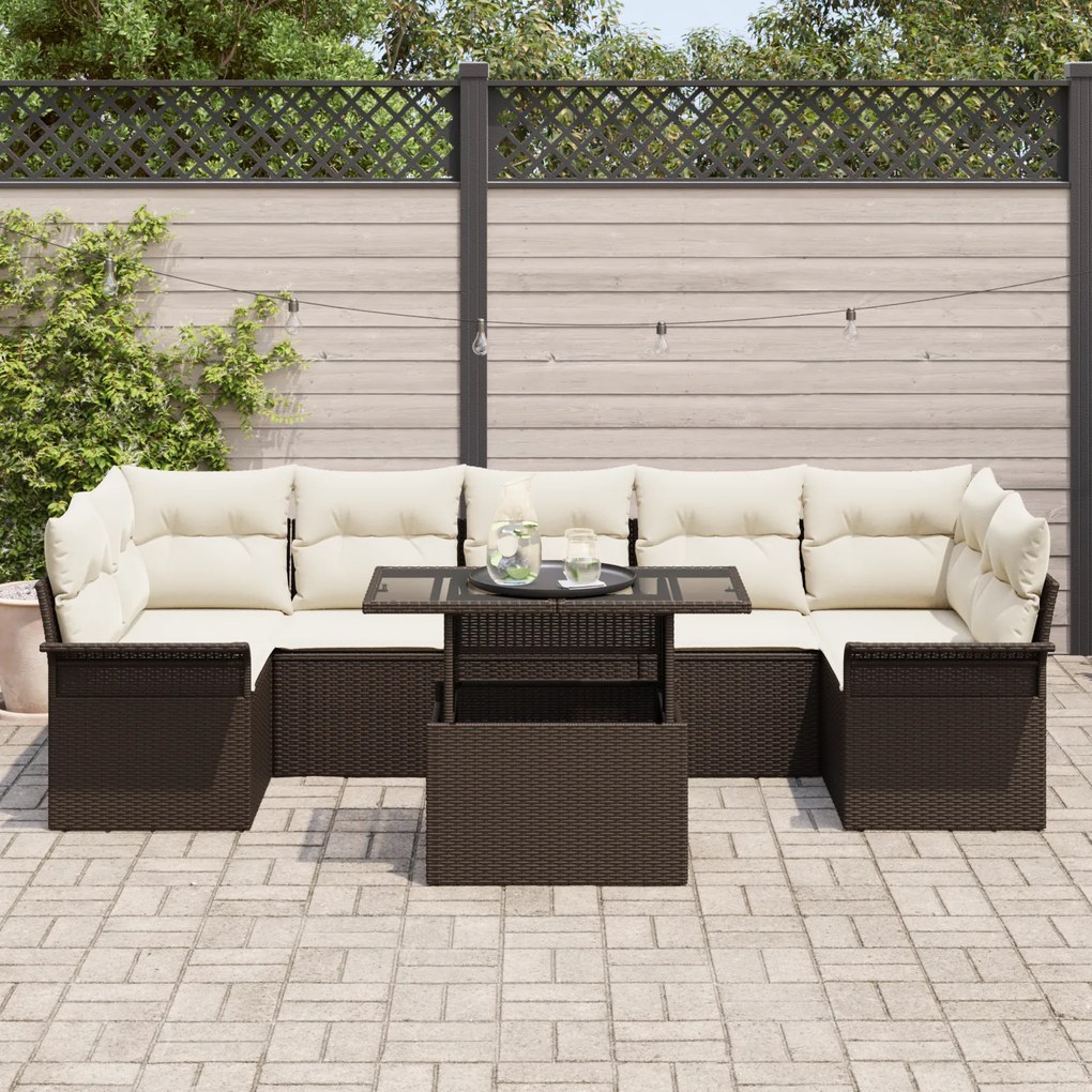 Conjunto de Sofá de Jardim vidaXL com Almofadas de Rattan Castanho em