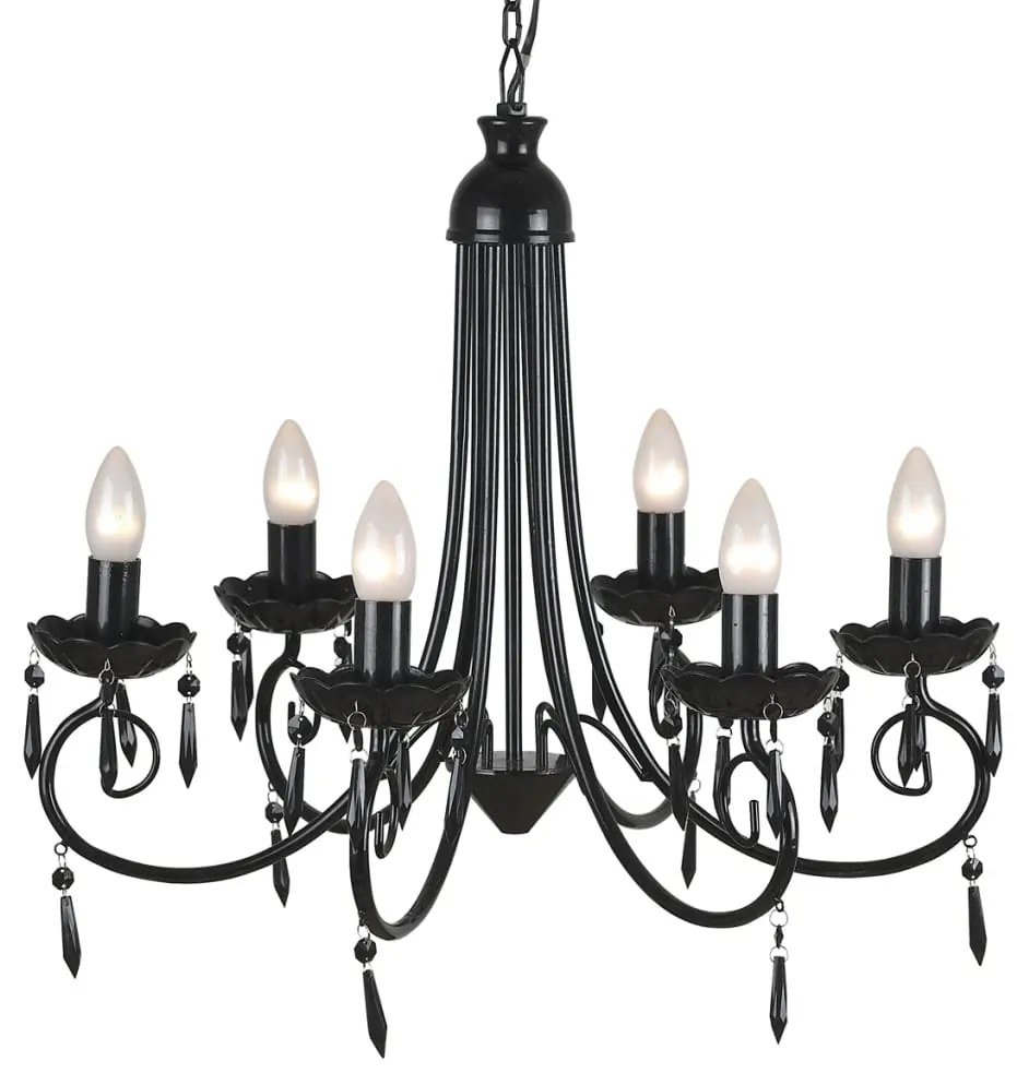 Candelabro pendente de cristal preto para 6 bulbos