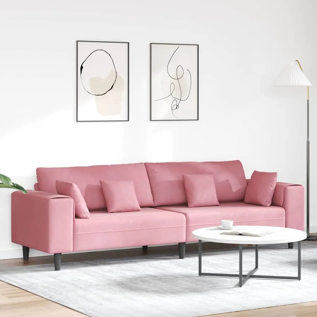 vidaXL Sofá com almofada Rosa 250 x 77 x 76 cm Veludo