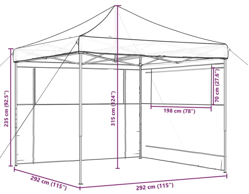 Tenda para festas pop-up dobrável c/ 2 paredes laterais laranja