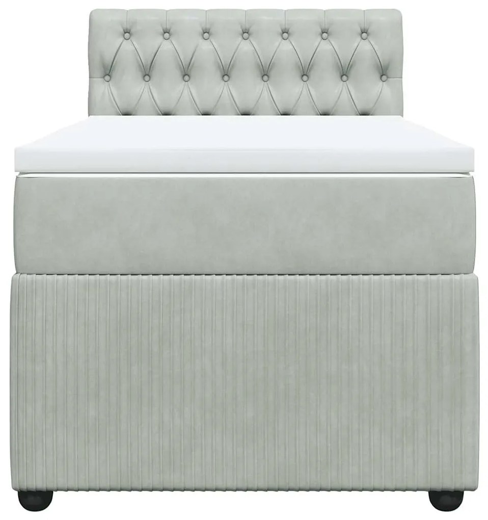 Cama com molas/colchão 90x200 cm veludo cinza-claro