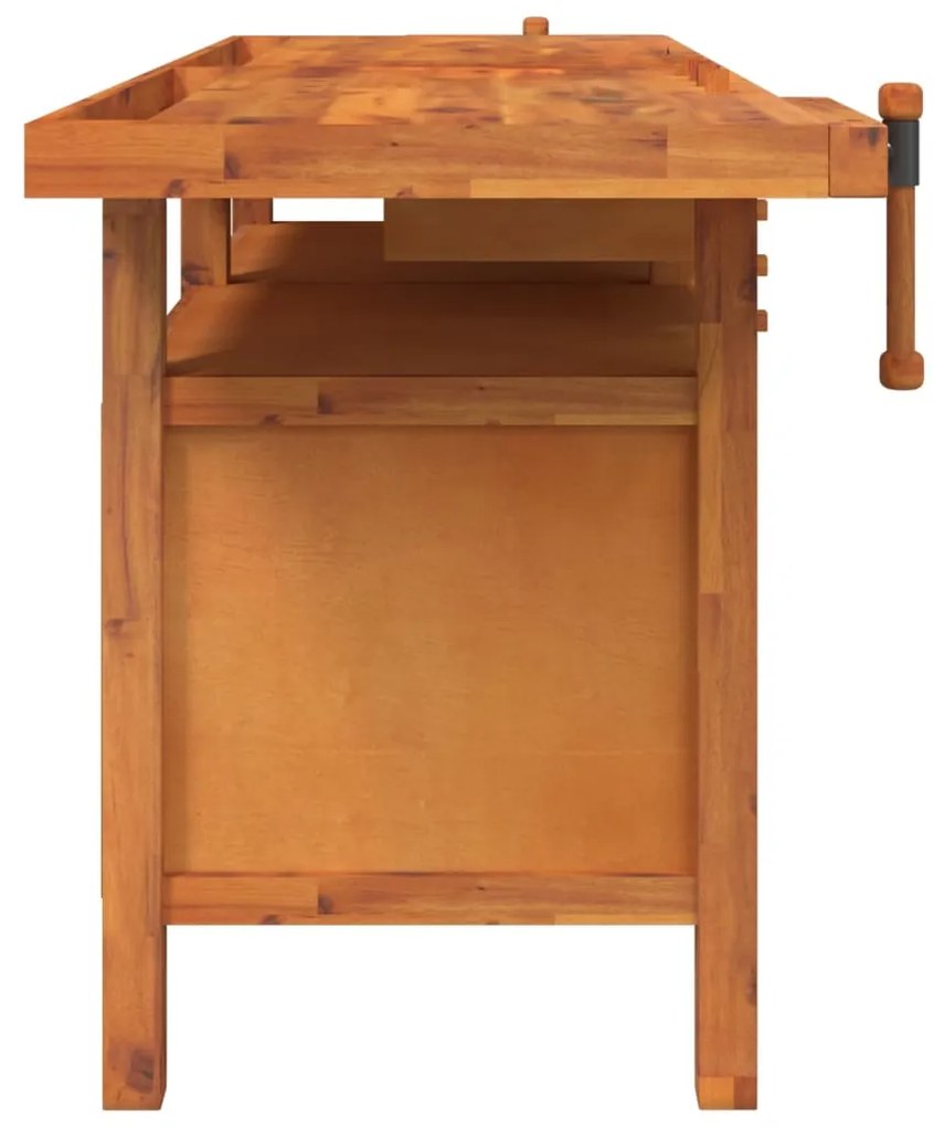Bancada de trabalho + gavetas/tornos 192x62x83 cm acácia maciça