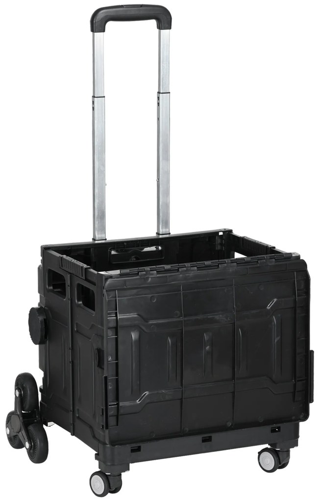 Carrinho de Armazenamento Dobrável Carrinho de Compras com 2 Rodas para Subir Escadas Capacidade 35L 48x43x95 cm Preto