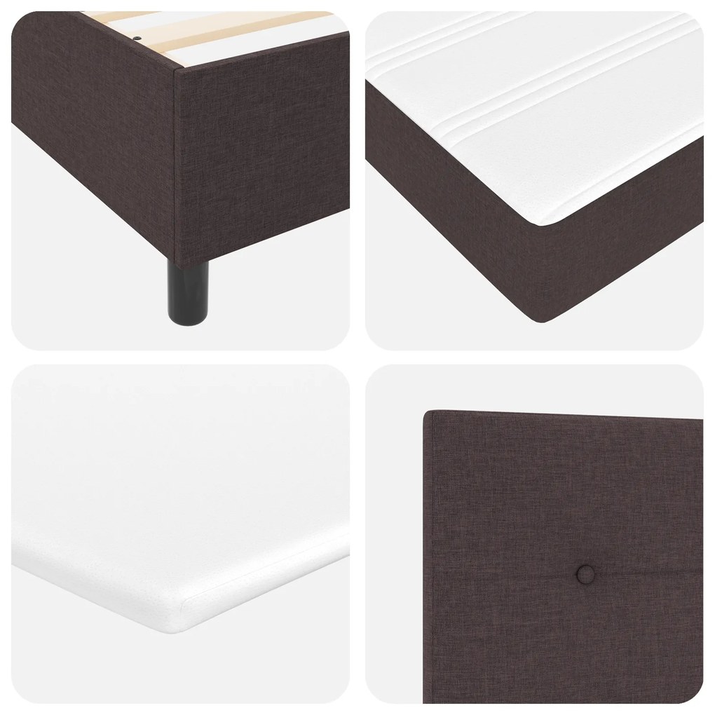 Cama Box Spring com Colchão & Banco Marrom Escuro 90x200 cm Tecido