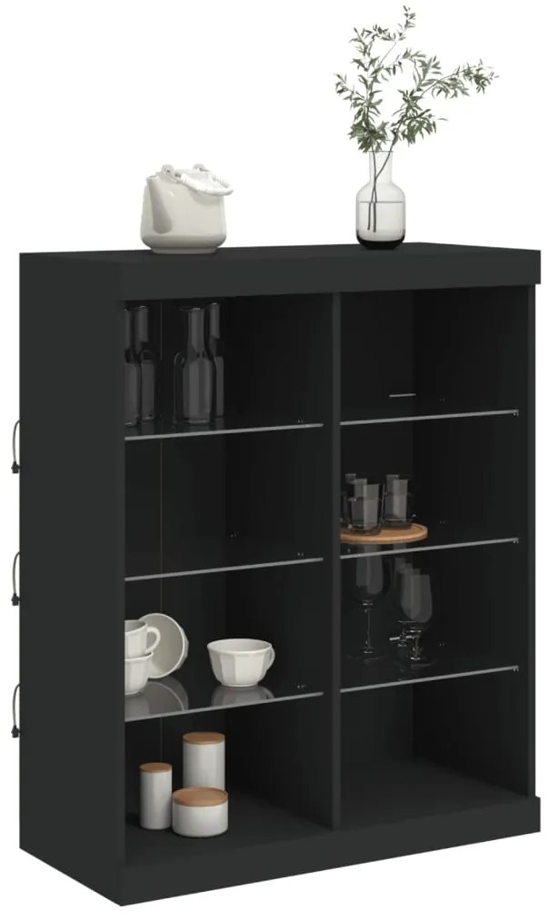 Aparador com luzes LED 81x37x100 cm preto