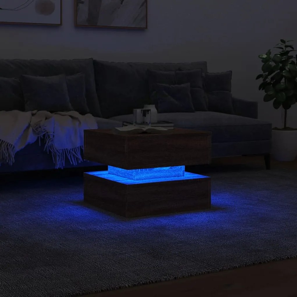 Mesa de centro com luzes LED 50x50x40 cm carvalho castanho