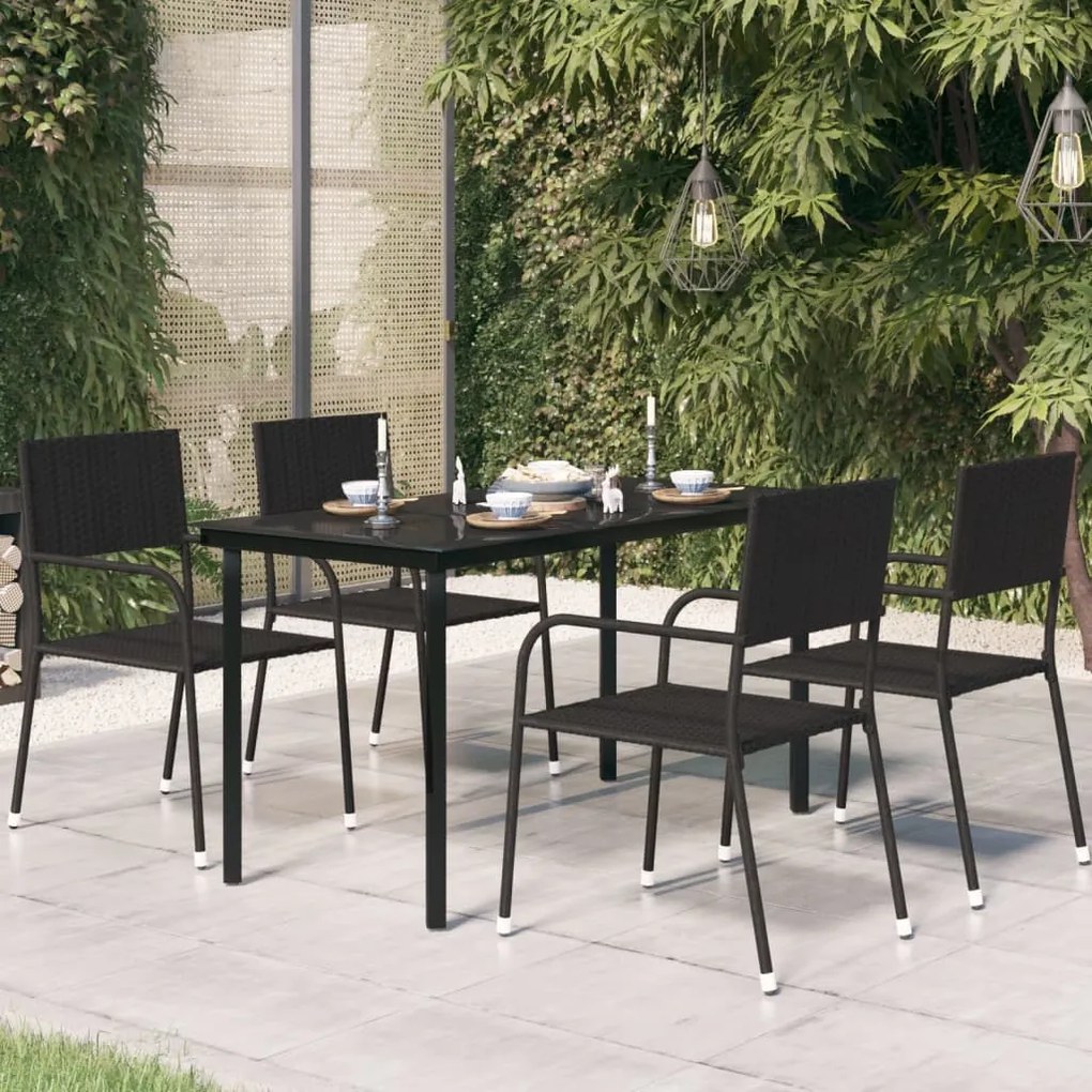 318747 vidaXL Mesa de jantar para jardim 140x70x74 cm aço e vidro preto