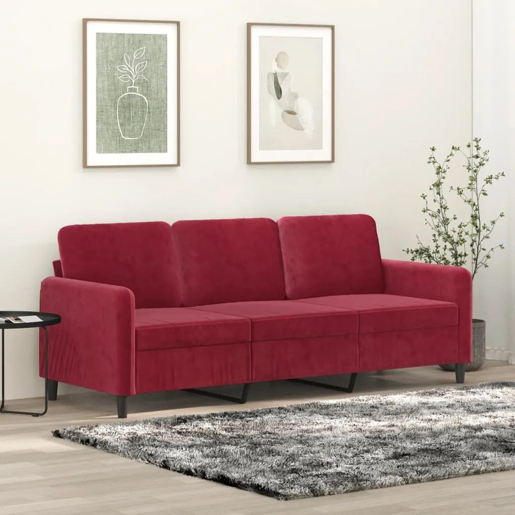 vidaXL Sofá de 3 lugares veludo 180 cm vermelho tinto